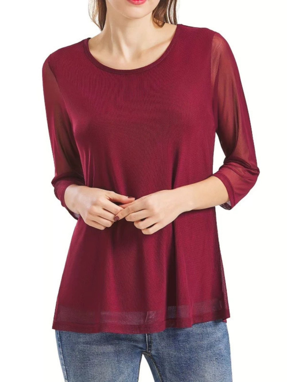 ZARA Crew Neck Double Layer Mid Length Sleeve Top